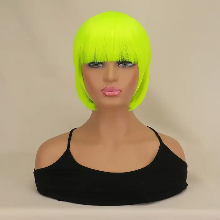 Perruque Bob courte blanche avec frange pour femme, cheveux naturels, synthétique, doux, mignon, col