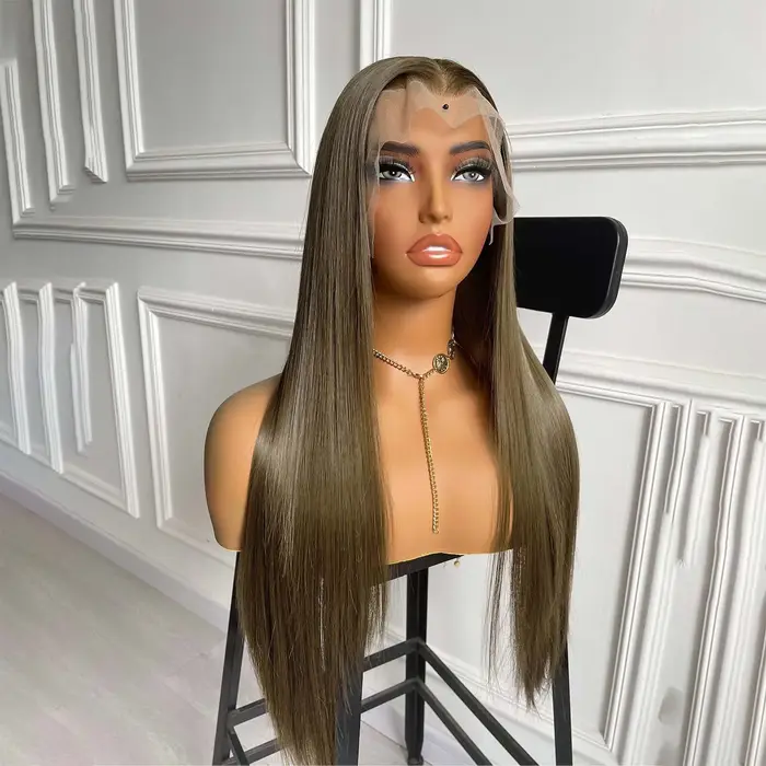 Perruque Lace Front Wig synthétique lisse et longue brune 13x4