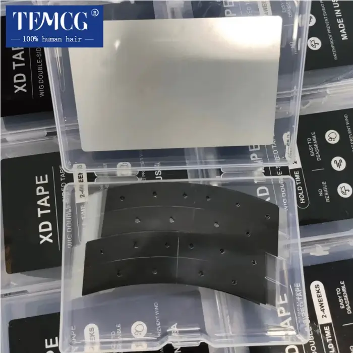 36 pièces 7.6 cm * 2.2 cm noir XD ruban double face avec trous dentelle avant perruque bande arc dou