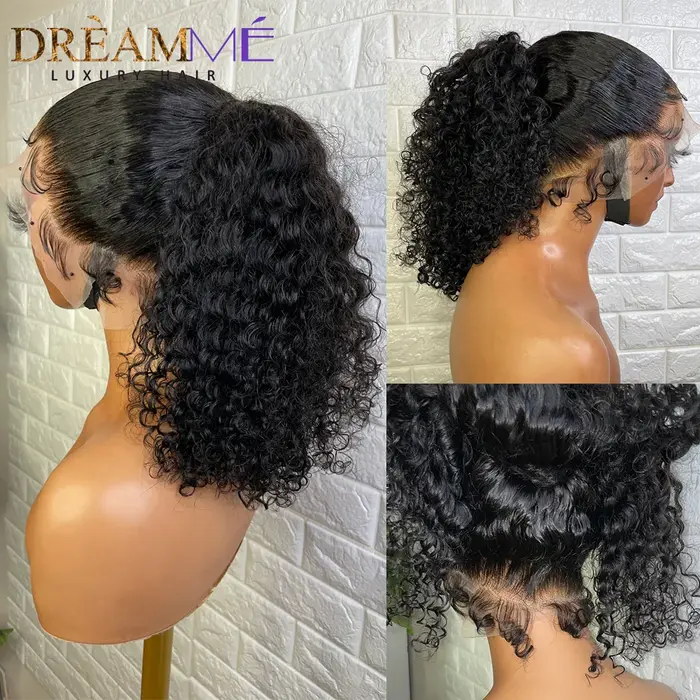 Perruque Full Lace Wig 360 brésilienne naturelle, cheveux bouclés, Deep Wave, Transparent, sans colle, avec sangle invisible, pre-plucked