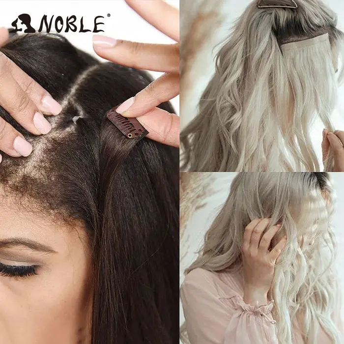 Noble cheveux synthétiques pince Extensions