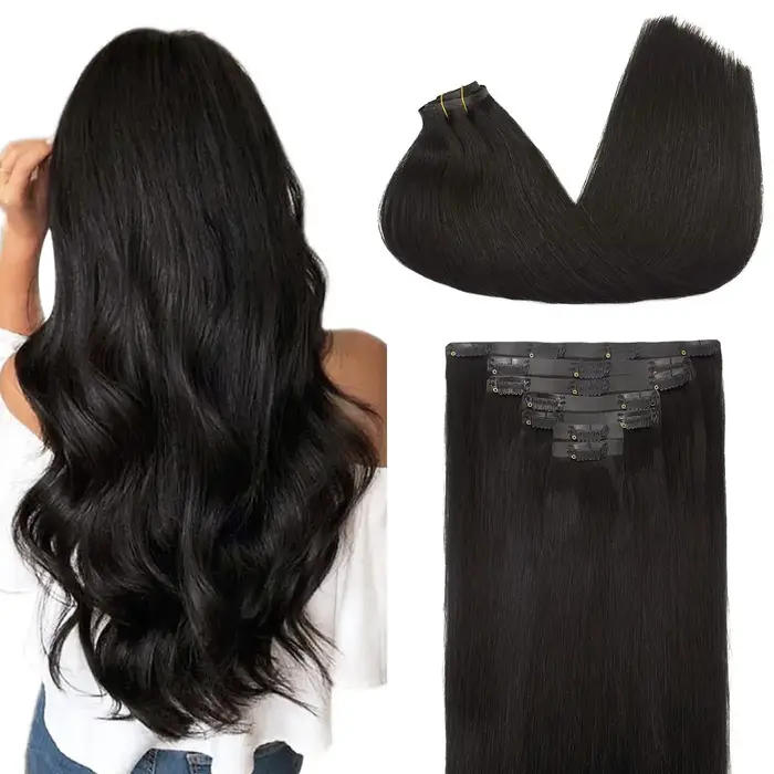 Extensions de cheveux humains à clipser en PU, optique naturelle, extensions de cheveux raides, tram