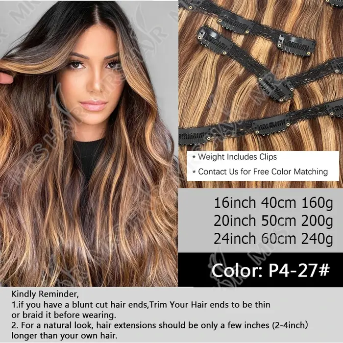 Extensions de cheveux humains à clipser