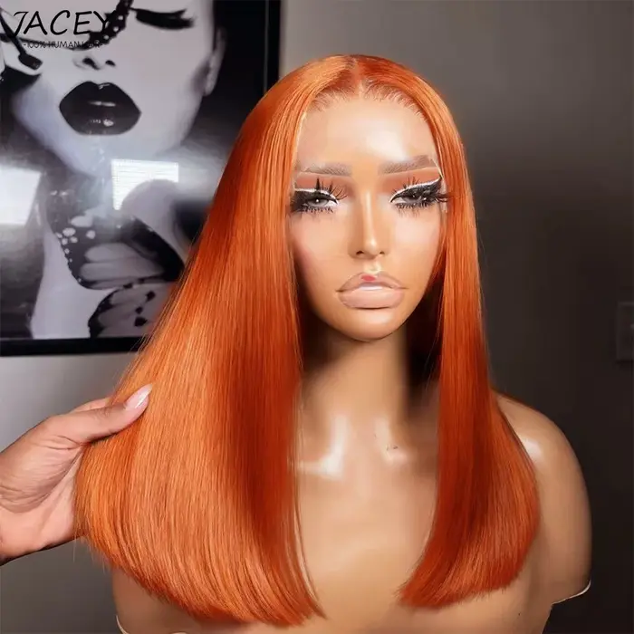 Perruque Bob en Cheveux Humains Gingembre, Perruques Lace Front 13x4, 8-16 Pouces, Perruques Bob Cou