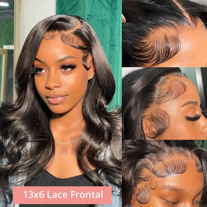 Perruque Lace Frontal Wig Body Wave brésilienne naturelle, cheveux naturels, Transparent, 13x4, 13x6