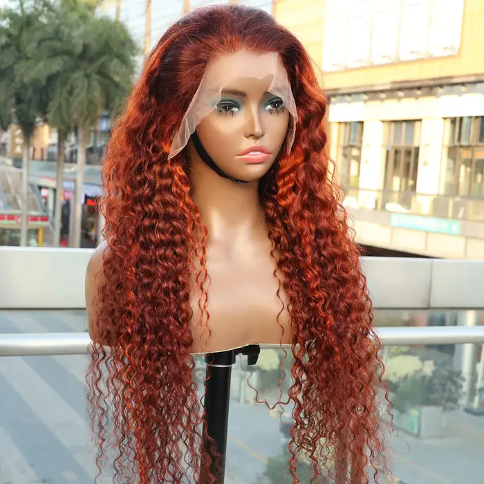 Vague d'eau 4/350 mettre en évidence 13x6 HD dentelle frontale perruque cheveux humains brun gingemb