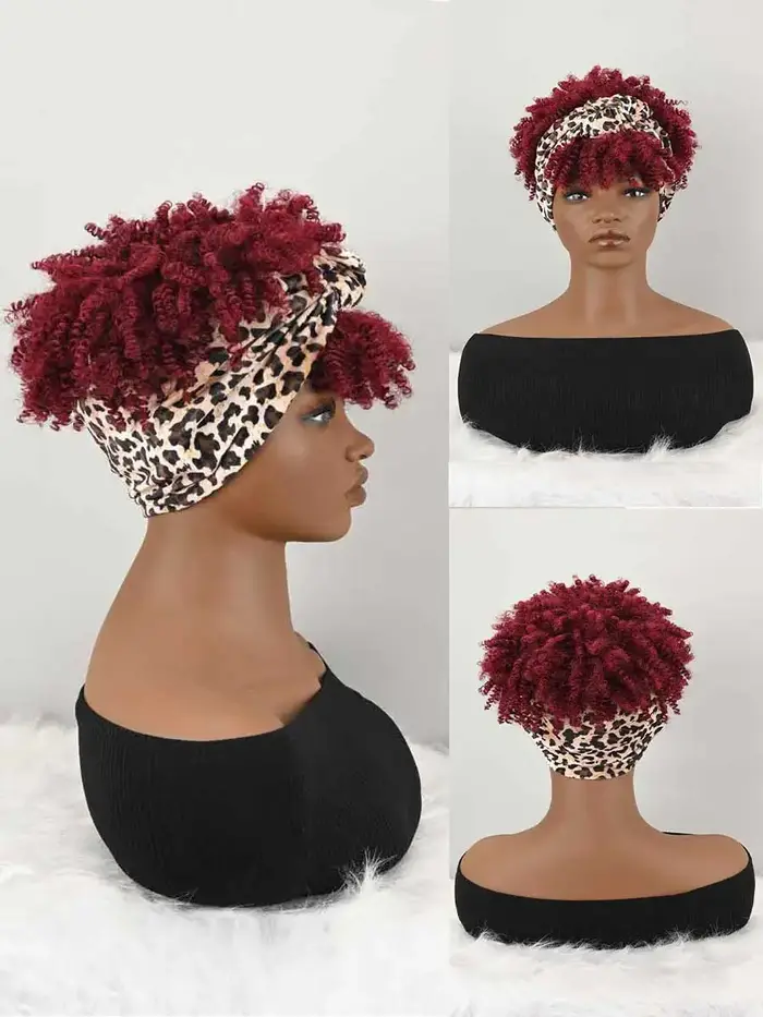 Perruque bandeau bouclée avec frange pour femme, perruque synthétique afro bouclée avec bandeau inté
