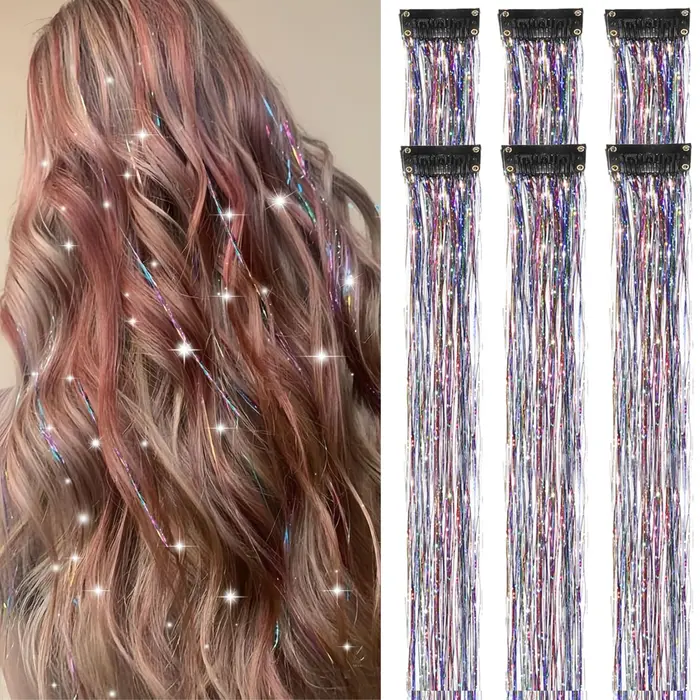 Extensions de cheveux synthétiques à Clip en guirlandes à paillettes