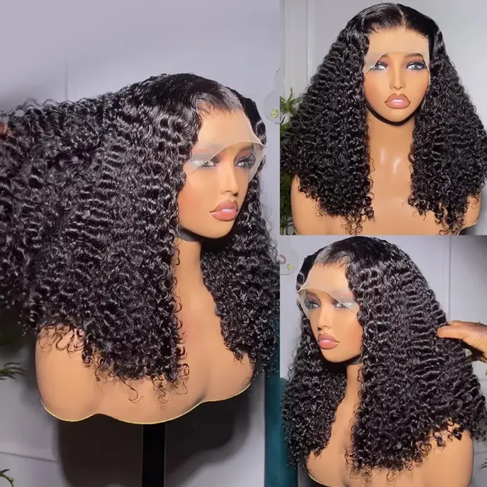 Perruque Bob Bouclée 13x6 avec Dentelle Frontale Pré-Pluckée Densité 250 Brésilienne Sans Colle HD Kinky Curly Bob Lace Closure Wigs Effet Mouillé et Ondulé
