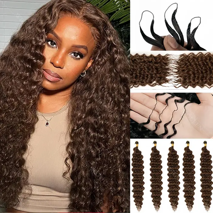 Cheveux 100% humains # 4 extensions de cheveux en crochet ondulés pré-séparés sans nœuds, couleur ma