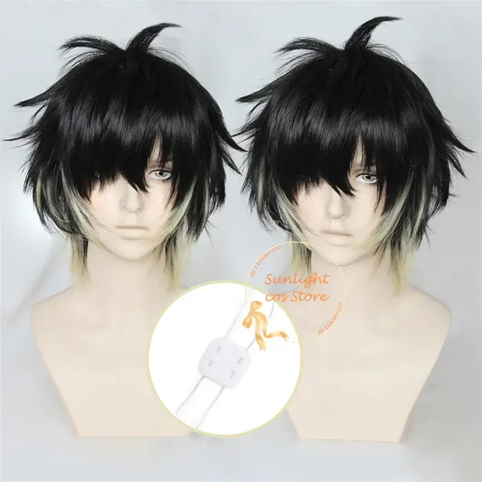 Perruque de Cosplay Anime Towa courte noire jaune