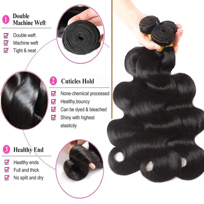 Extensions de cheveux humains naturels Remy Body Wave en lots avec frontal, 3 lots avec frontal en d