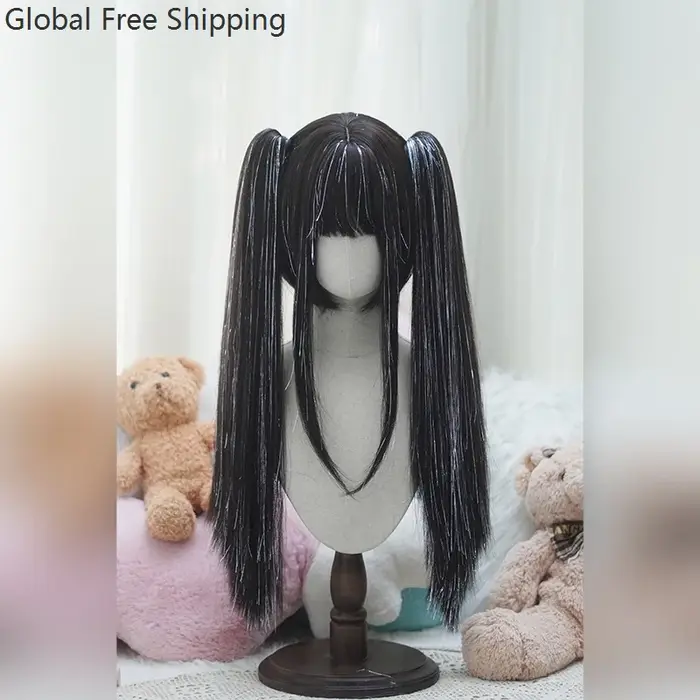 Perruque Lolita Cosplay fil Laser brillant cheveux raides pour femmes Anime Roleplay synthétique princesse