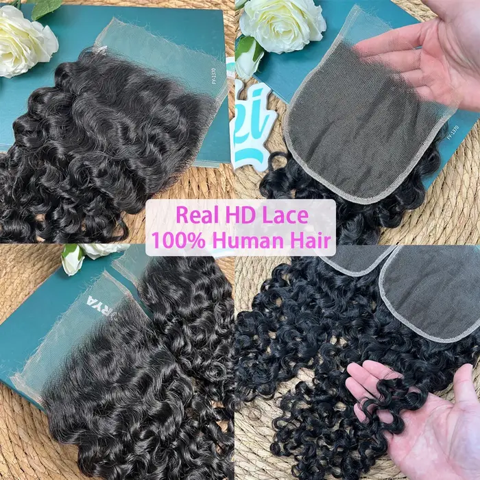 Fermeture de dentelle bouclée birmane 5x5 HD 100% cheveux humains pré-épilés noeuds blanchis dentell