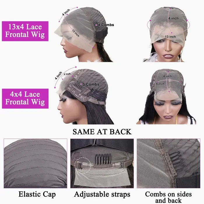 Perruques courtes bob droites 13x4 en cheveux humains, perruques frontales en dentelle 200% Remy pré