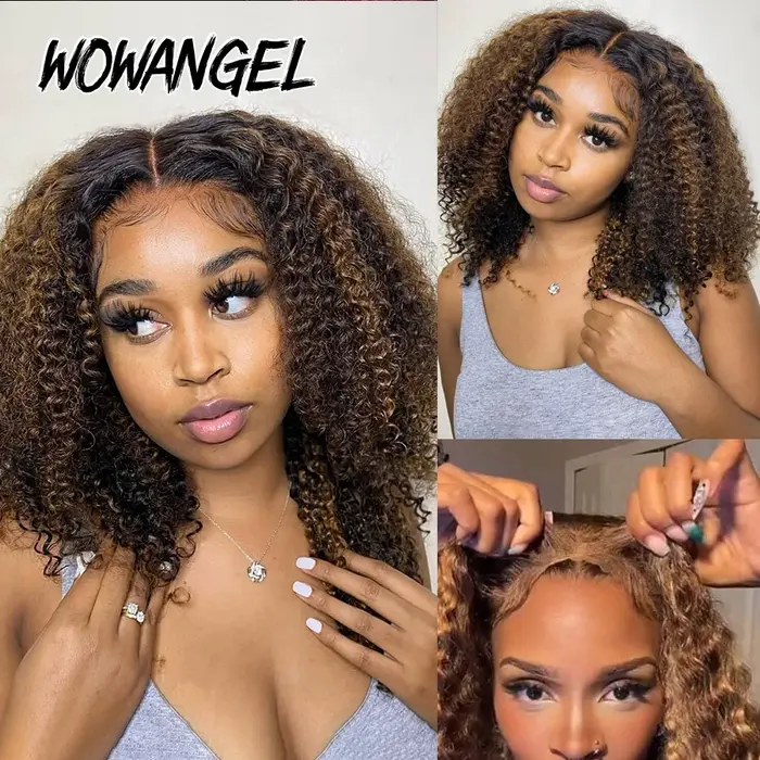 WOWANGEL 250% crépus bouclés sans colle perruques 1B/27 mettre en évidence