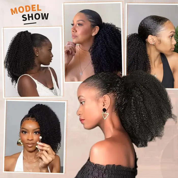 Extensions de cheveux humains crépus bouclés mongols 10-24 pouces pince queue de cheval Afro en cordon facile à porter
