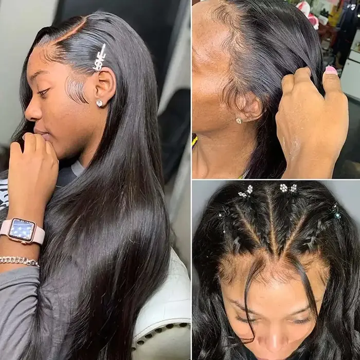 Perruque Lace Front 13x6 en Cheveux Humains Brésiliens Lisses, Pré-Pluckée avec Baby Hair, Couleur N
