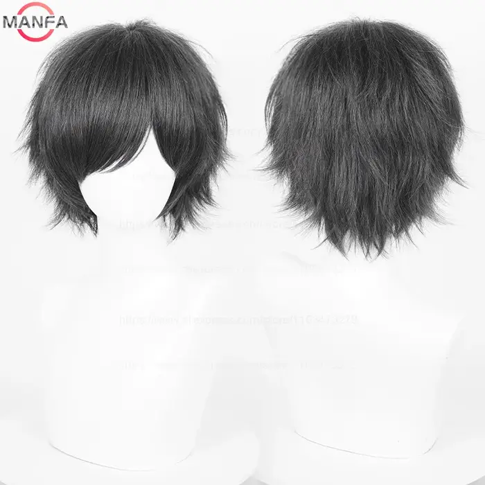Perruque de Cosplay synthétique courte et lisse de 30cm