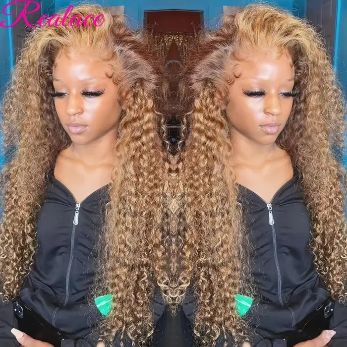 Perruque Lace Frontal Wig naturelle bouclée, cheveux humains, à reflets, 13x6, 13x4, 13x4, Lace Fron
