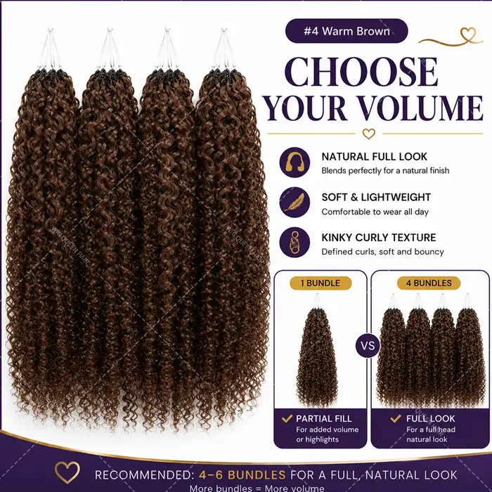 Extensions de cheveux humains bouclés bruns à ondulations profondes