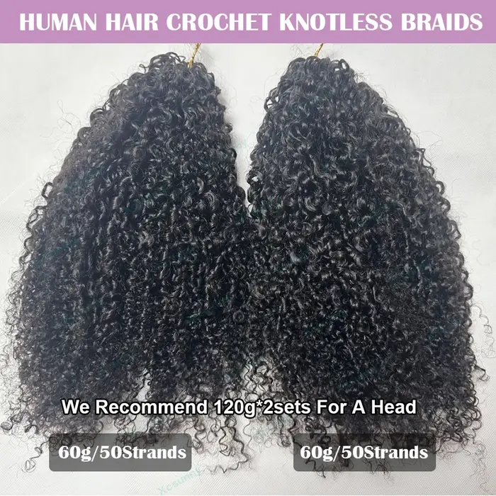 K ​ Inky bouclés Crochet Extensions de cheveux humains Afro crépus pré-séparés sans noeuds