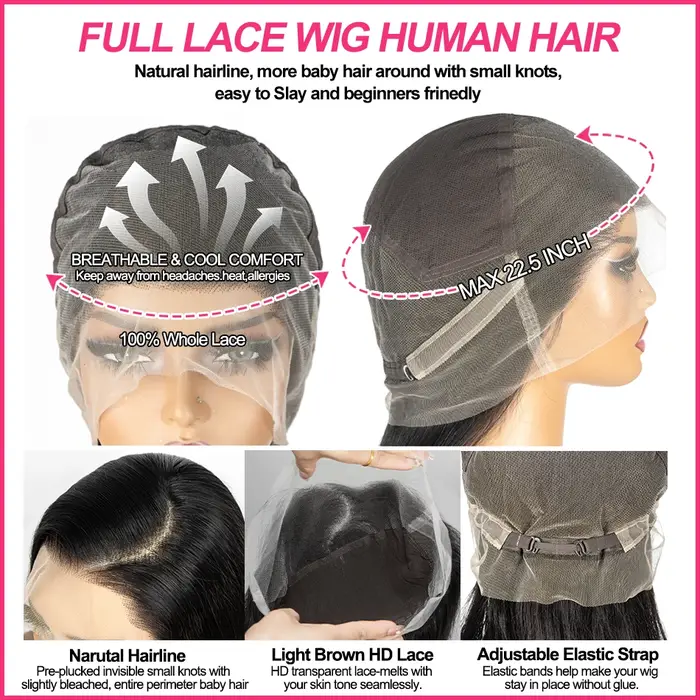 Perruque en cheveux humains naturels, densité 200, avec dentelle complète, Remy brésilien, transpare