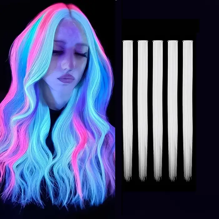 Extensions de cheveux qui brillent dans le noir, postiches colorées lumineuses, pinces à cheveux col