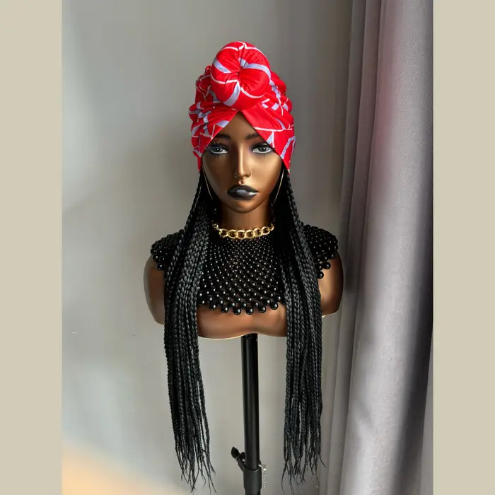 Perruque Synthétique Longue Tressée Noire de 24 Pouces