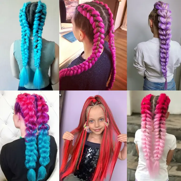 Queue de cheval synthétique longue et lisse de 28 pouces, queue de cheval tressée violette avec élas