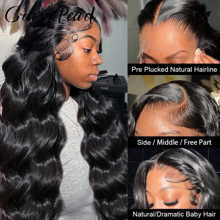 Perruques frontales en dentelle transparente 13x6 Body Wave en cheveux humains pré-épilées, densité 