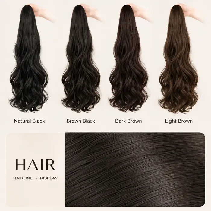 Extensions capillaires synthétiques longues et lisses à Clip pour queue de cheval