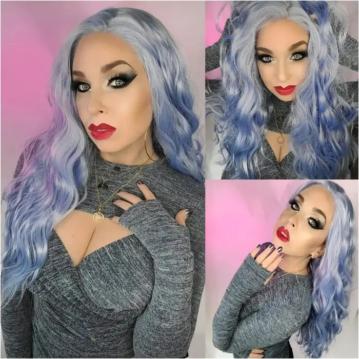 Perruque Lace Front Wig synthétique ondulée bleue 13 × 4
