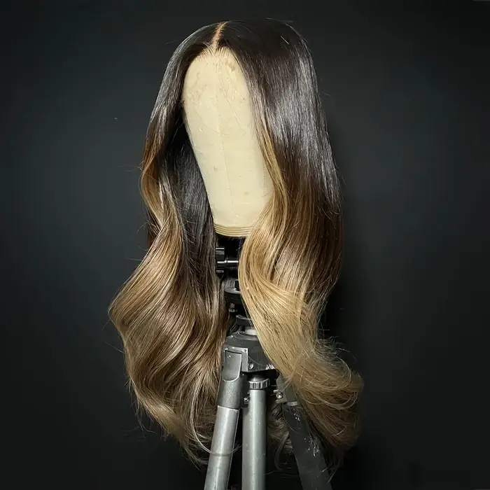 Perruque en cheveux humains juives sans colle, longue, blonde ombrée, 24 pouces, ondulée douce, base