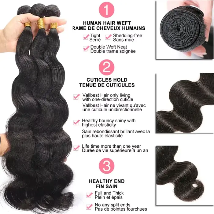 Lots de Cheveux Humains Péruviens Non Traités Ondulés avec Closure Frontale Invisible Effet Peau Mou