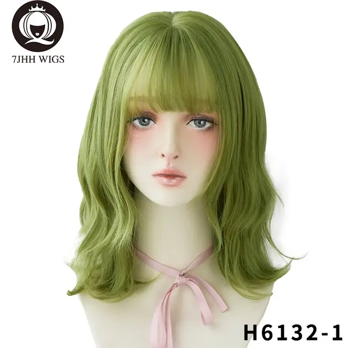 7JHH perruques vert Olive vague profonde perruque avec frange pour les femmes fête délicate Cosplay 