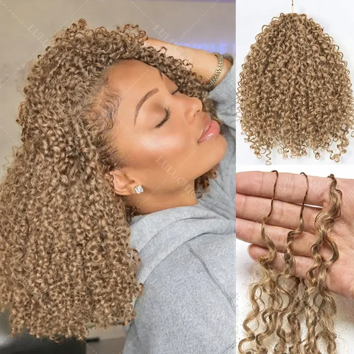 Miel Blonde réutilisable petites spirales bouclés Crochet cheveux sans noeuds pré-séparés crépus bou