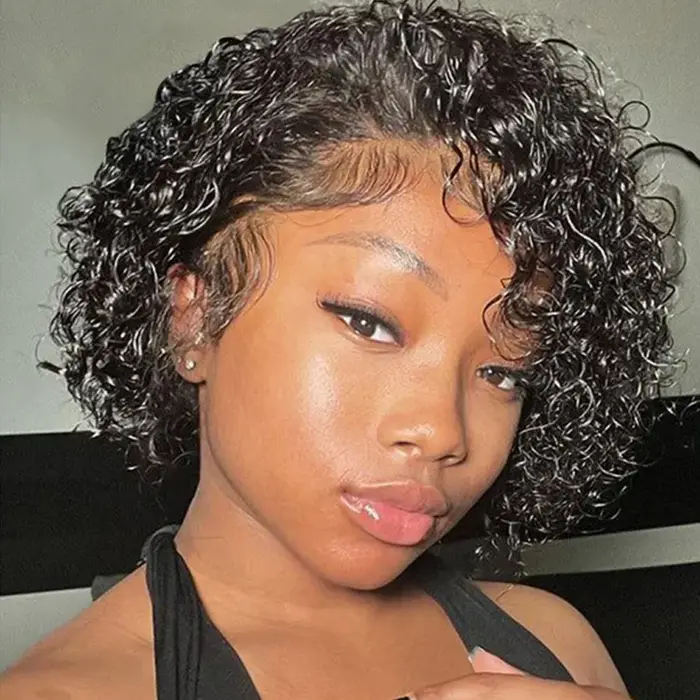 Perruque de cheveux humains bouclés coupe lutin