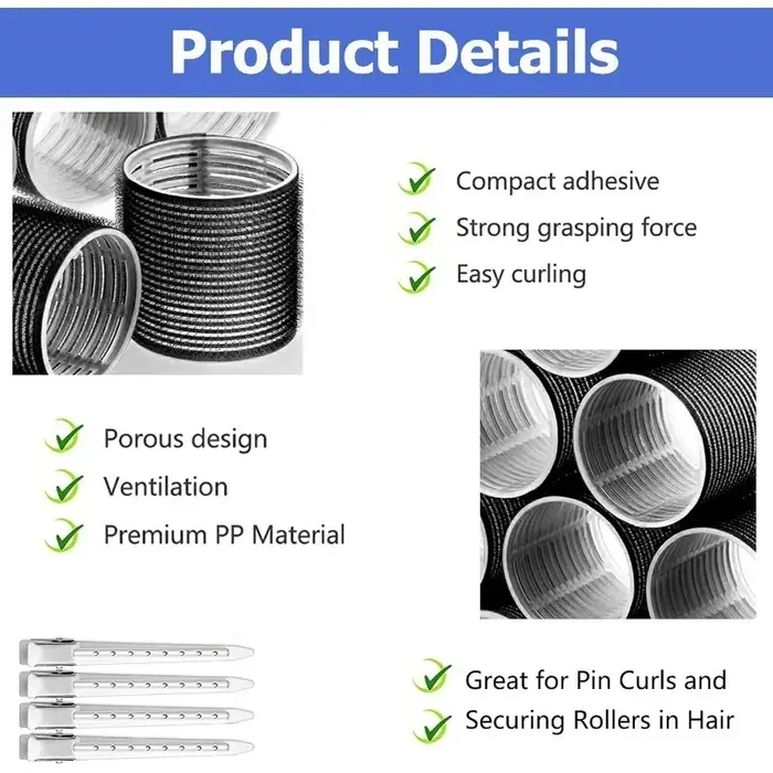 Ensemble de bigoudis 12 rouleaux jumbo auto-agrippants de 64 mm et 12 pinces à bec de canard - Outils de coiffure idéaux pour salon et bricolage pour toutes les longueurs de cheveux