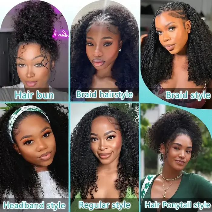 Perruque sans colle 250 % de densité, cheveux humains bouclés birmans, perruque demi-tête 3-en-1 amé