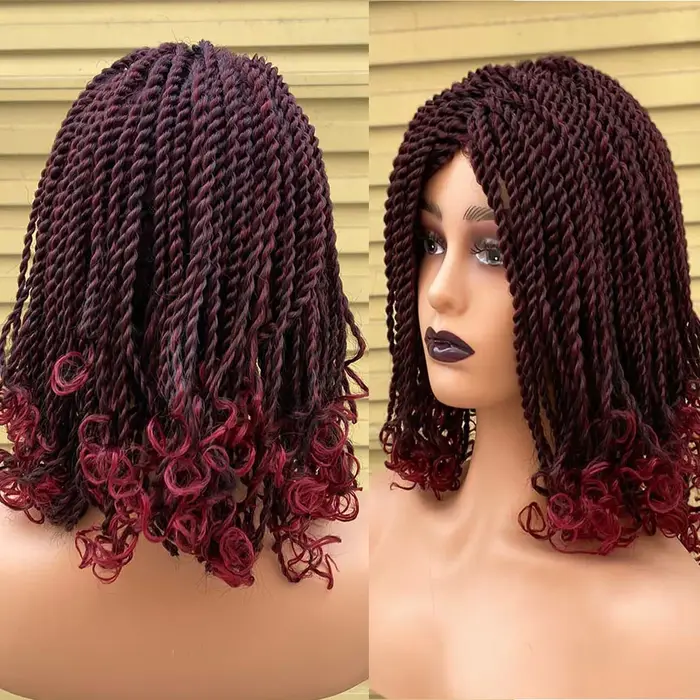 Boîte tressée perruques pour les femmes noires Crochet cheveux 2 torsion Ombre Bug africain synthétique court Bob