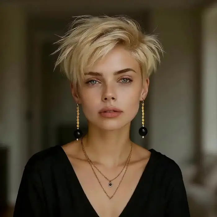 Perruque courte en cheveux humains naturels, coupe Pixie couleur champagne, avec frange, 6 pouces, p
