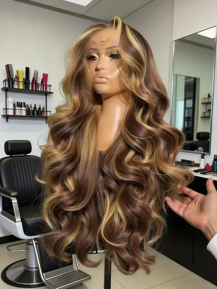 Perruque Lace HD 13x4 en Cheveux Humains Brésiliens, 34 Pouces, Densité 250, Ondulation Body Wave, O
