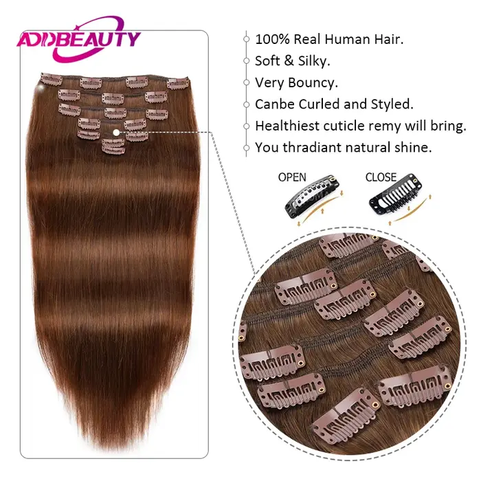 Extensions de cheveux raides Clips dans l'extension