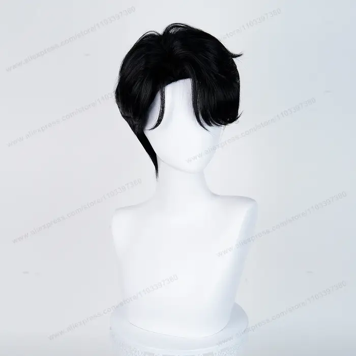 Saja Boys Jinu Cosplay perruque synthétique 28 cm court noir hommes cheveux Anime résistant à la chaleur perruques