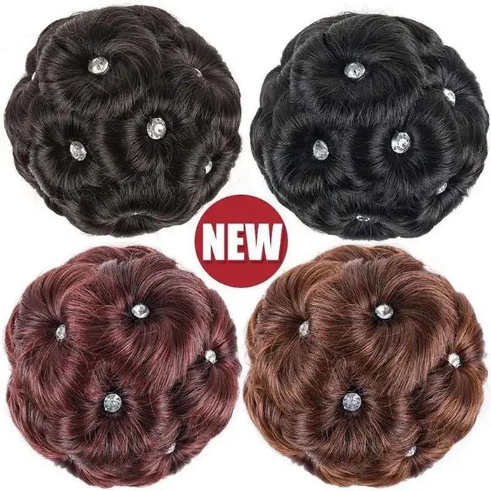 Chignon synthétique avec strass colorés et brillants pour femme
