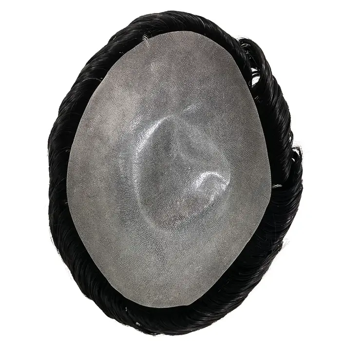 Hommes toupet avec noeuds peau mince prothèse capillaire pleine PU 0.08-0.1 cm indien perruques de cheveux humains
