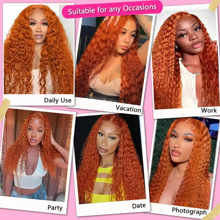 Perruques Lace Front 13x6 en cheveux humains pour femmes, bouclées orange gingembre, Deep Wave, Perr