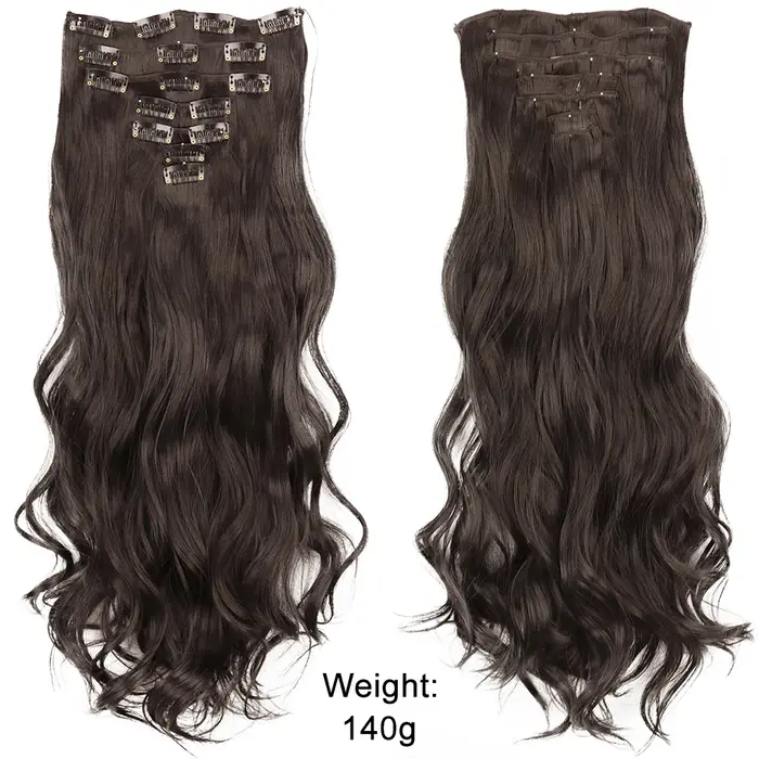 16 Clips 7 pièces/ensemble Extensions de cheveux longue ondulée coiffure naturel synthétique noir bl