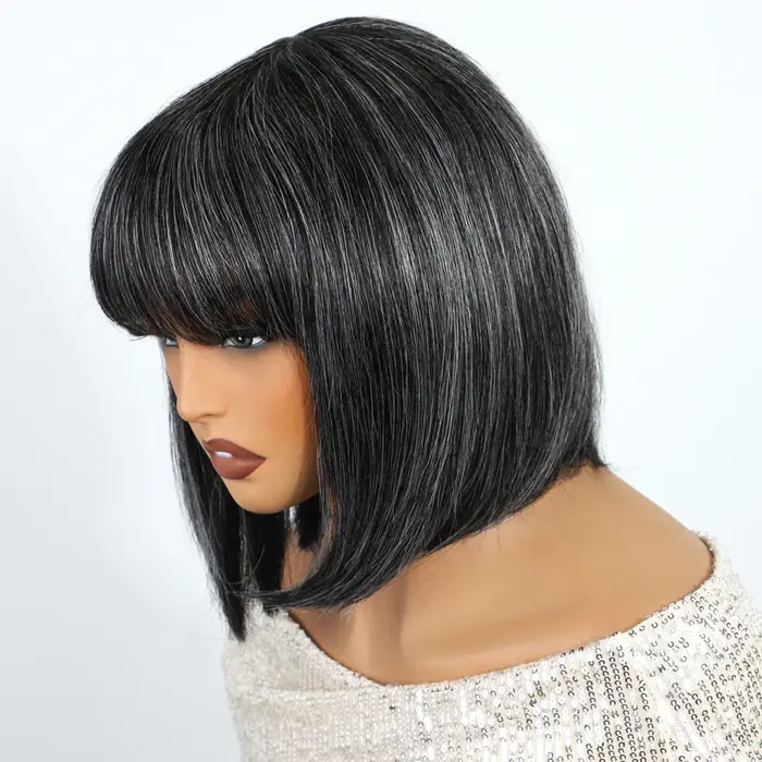 Lekker gris sel et poivre court droit Bob 100% perruques de cheveux humains pour les femmes brésilien Remy